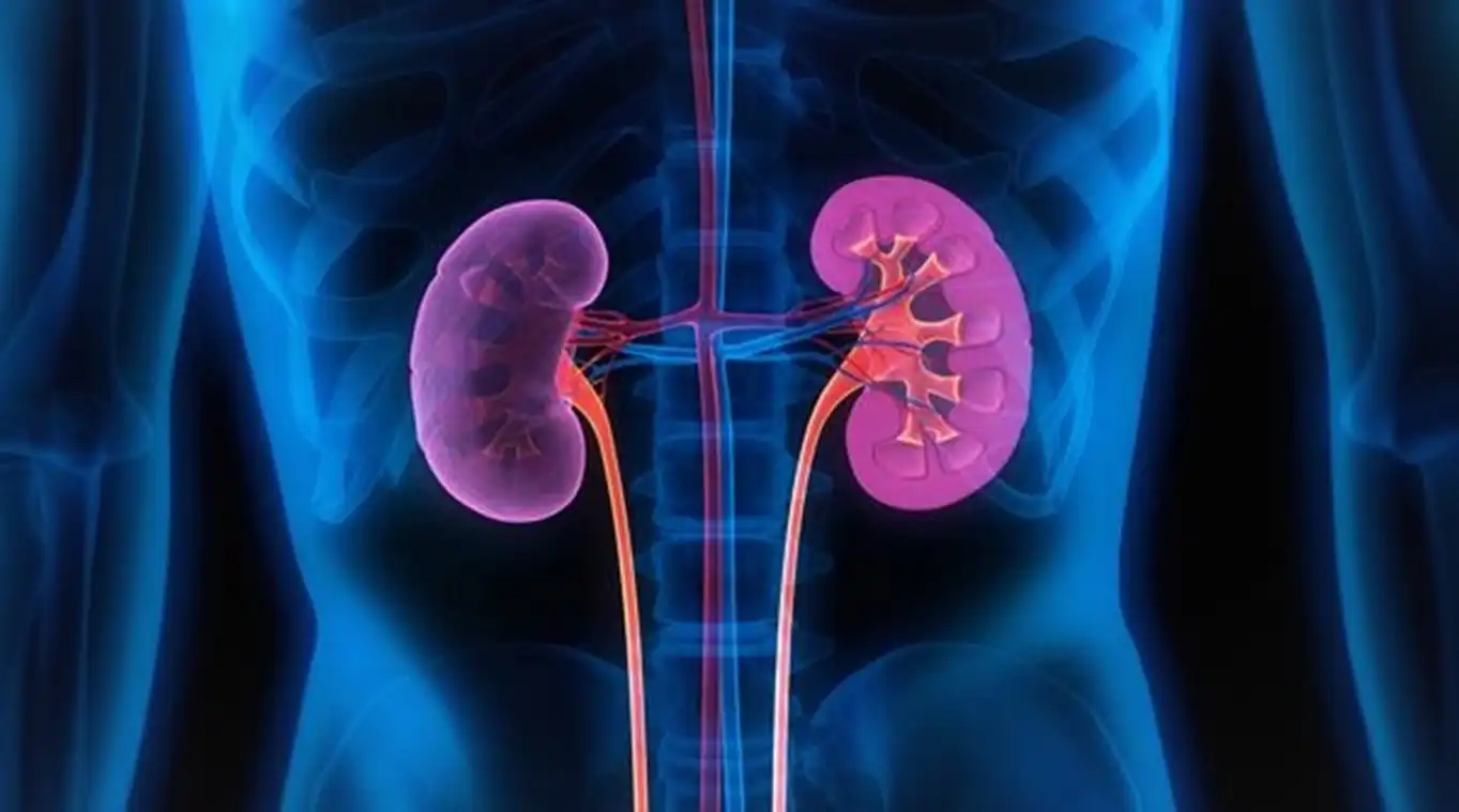 The location and shape of the kidneys in the body
