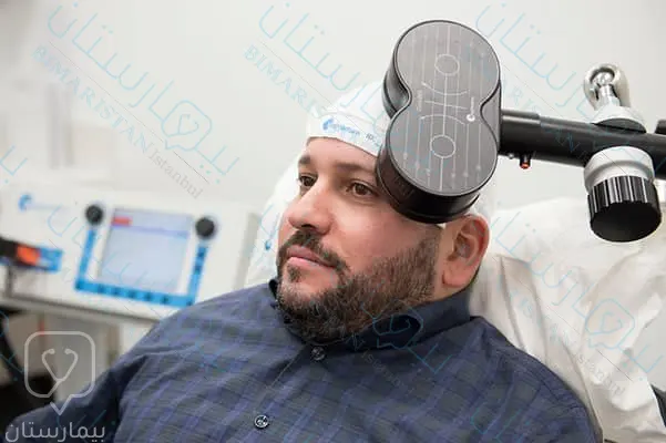 This picture shows a patient undergoing noninvasive brain stimulation therapy, which is used to treat many neurological problems